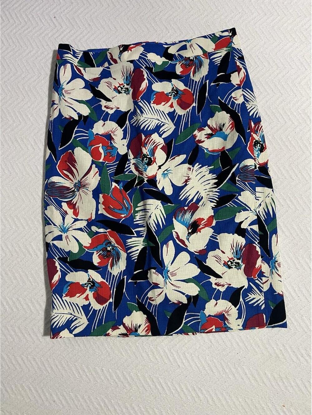 J.CREW Women's Floral Twill Knee Length Pencil Skirt Blue Multicolor Size 4